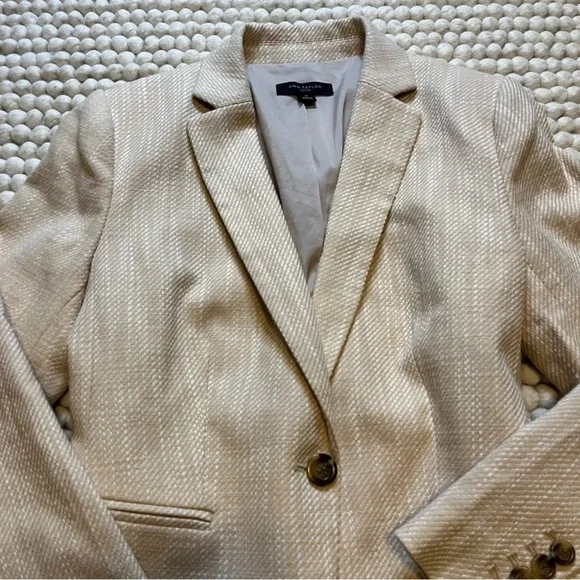 ๐ Ann Taylor Bone Natural Cream Textured Weave Work Blazer Size 8p Petite NWOT - Picture 5 of 11